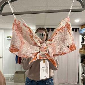 Roxy Floral Knotted Smocked Bandeau Top Orange Size Large